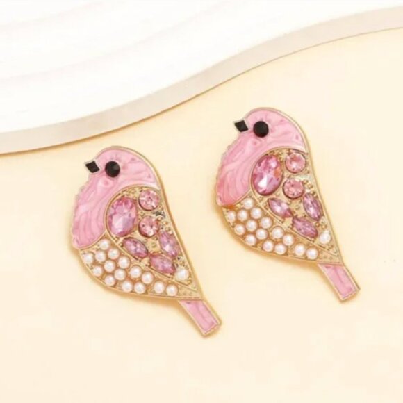⭐️❤️ FREE Bird Rhinestone Chick Animal Chic Glam Elegant Party Shimmer Earrings - Picture 1 of 4